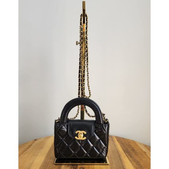 CHANEL Black CC Logo Mini Kelly Nano Shopper shiny aged Calfskin - Picture 3 of 5